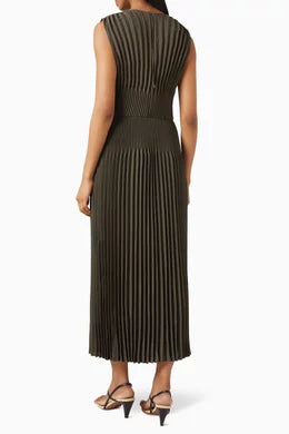 CHEVRON PLEATED SATIN DRESS