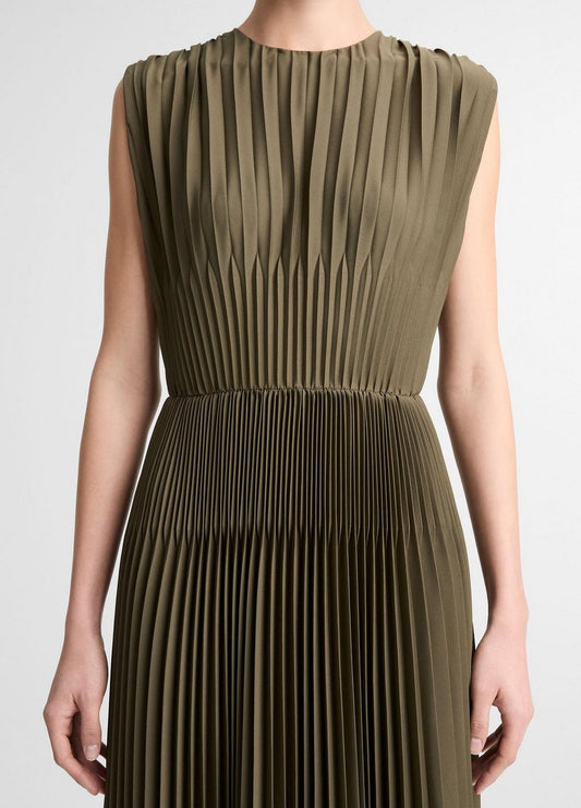 CHEVRON PLEATED SATIN DRESS