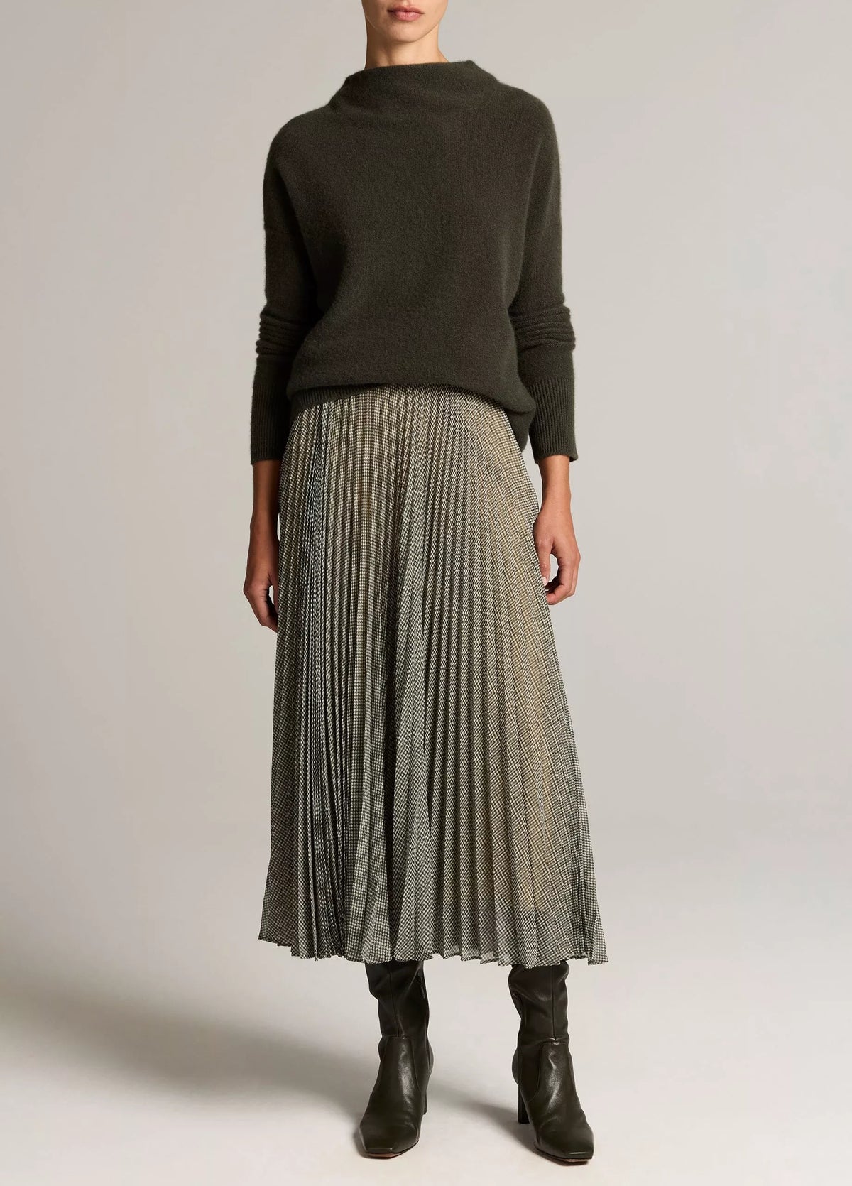 Sheer Houndstooth Pleated Skirt